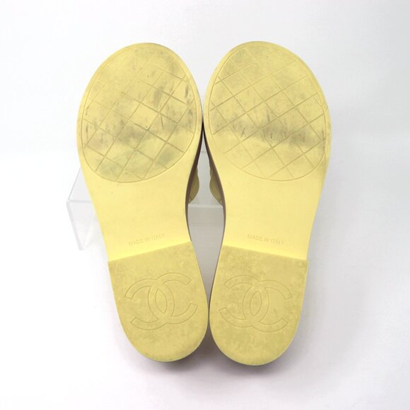Chanel 38 Interlocking CC Logo Wood Sandal Mule Quilted Yellow Leather - Picture 13 of 15